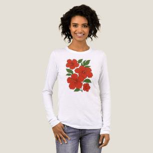 T-shirt En Tri-matière Hibiscus rouge d'élégance tropicale sur noir