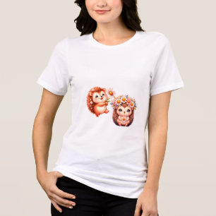 T-shirt En Tri-matière Illustration mignonne d'un duo de hérissons florau