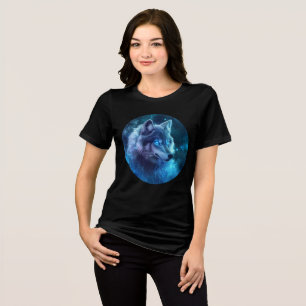 T-shirt En Tri-matière Impression d'art du loup aux yeux bleus galactique