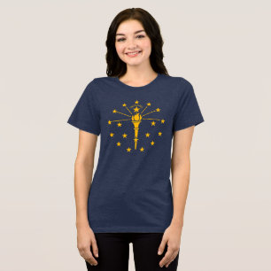 T-shirt En Tri-matière Indiana State Drapeau Or Torche & Étoiles Femmes