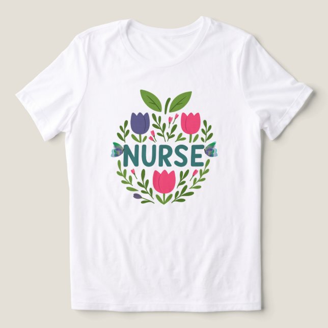 T-shirt En Tri-matière Infirmière Floral Tulip Design (Design Recto)