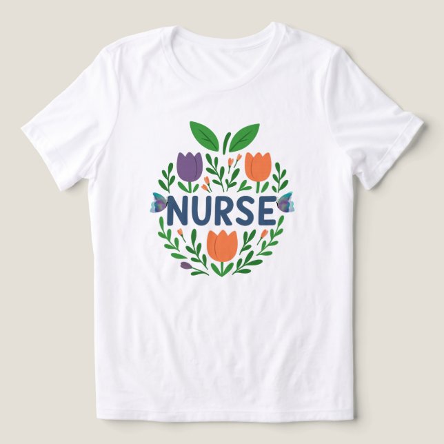 T-shirt En Tri-matière Infirmière Floral Tulip Design (Design Recto)