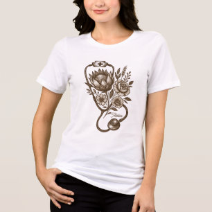 T-shirt En Tri-matière Infirmière personnalisée Stethoscope floral