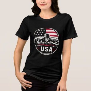 T-shirt En Tri-matière Insigne de natation patriotique du drapeau américa