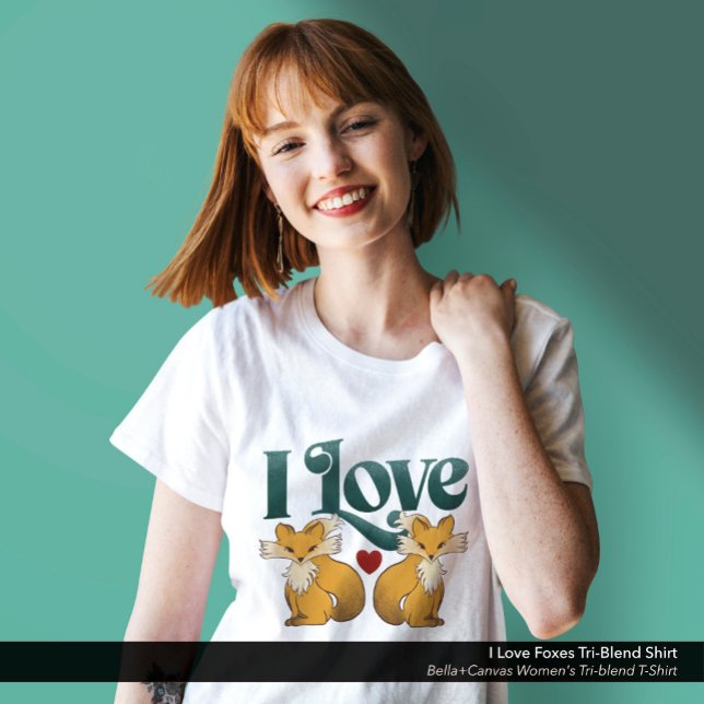 T-shirt En Tri-matière J'Aime Les Renards Mignons Coeur ("I Love Foxes" Bella+Canvas Women's Tri-blend T-Shirt: White)