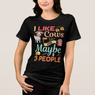 T-shirt En Tri-matière J'Aime Les Vaches Et Peut-Être 3 Personnes, Drôle