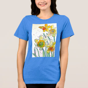 T-shirt En Tri-matière Jaune Daffodil aquarelle art Filles T Chemise bleu