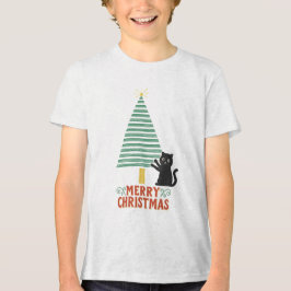 T-shirt En Tri-matière Joli chat noir Joyeux Noël Arbre de Noël