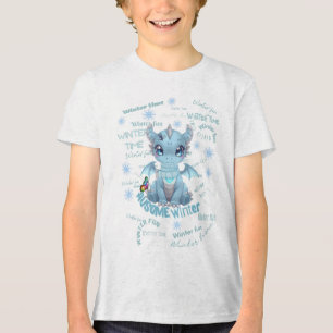 T-shirt En Tri-matière Joli Dragon Bleu d'Hiver – Flocon de Neige Magique