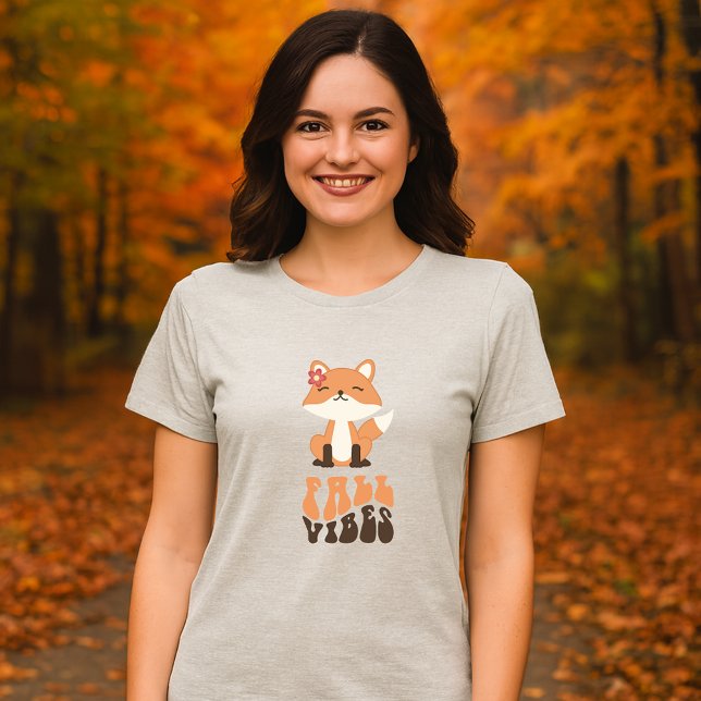 T-shirt En Tri-matière Joli Fox Illustration & Retro Fall Vibes script (Créateur téléchargé)