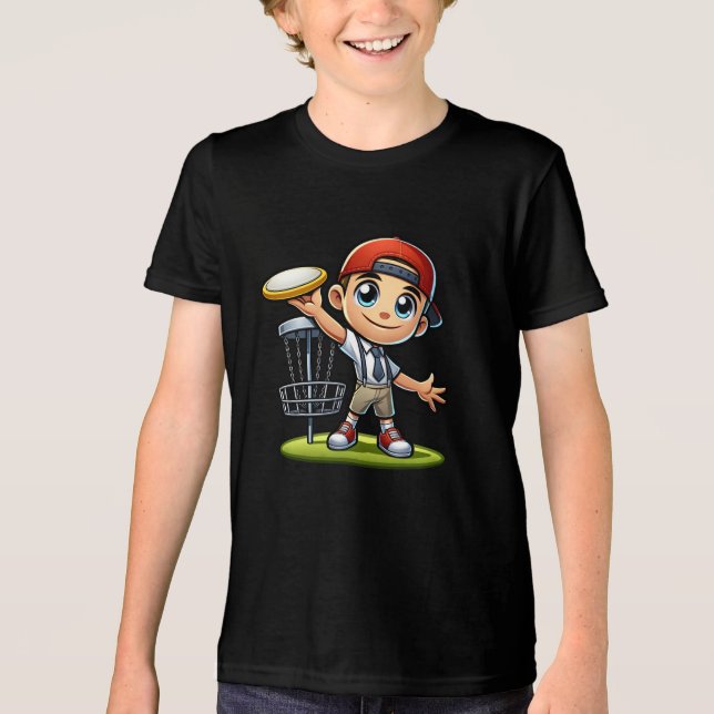 T-shirt En Tri-matière Joli petit garçon Jouer Disque Golf (Recto)