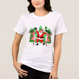 T-shirt En Tri-matière Jolly Santa and Reindeer Dance Christmas T-Shirt
