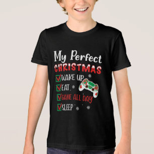 T-shirt En Tri-matière Joueur Noël Drôle Manger Dormir Jeu