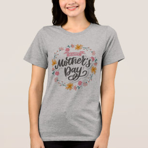 T-shirt En Tri-matière Joyeuse fête des Mères Élégante écriture manuscrit