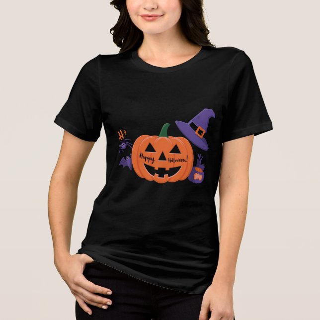T-shirt En Tri-matière Joyeuse T-shirt femme Citrouille d'Halloween (Recto)