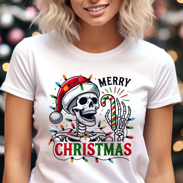 T-shirt En Tri-matière Joyeux crâne de Noël Lumières de vacances (Créateur téléchargé)