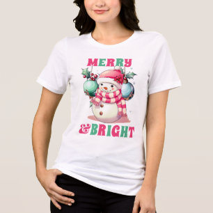 T-shirt En Tri-matière Joyeux et rose vif bonhomme de neige