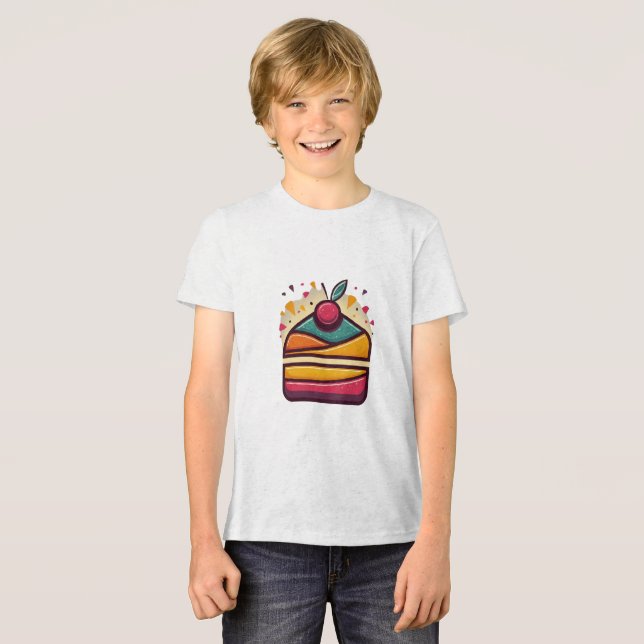T-shirt En Tri-matière Joyeux gâteau d'anniversaire Jeune Tri-Blend (Recto plein)
