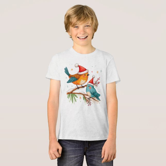 T-shirt En Tri-matière Joyeux Noël Deux oiseaux amoureux (Recto plein)