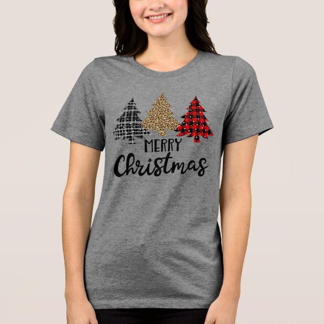 T-shirt En Tri-matière Joyeux Noël Plaid Arbres de Noël (Recto)