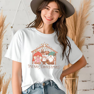 T-shirt En Tri-matière Joyeux Noël Religieux Gnome Manger Noël