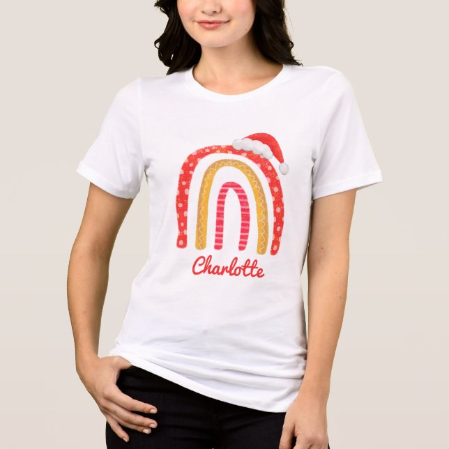 T-shirt En Tri-matière Joyeux Noël Santa Hat Rainbow Personnalisé (Recto)