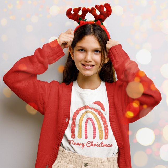 T-shirt En Tri-matière Joyeux Noël Santa Hat Rainbow Personnalisé (Créateur téléchargé)