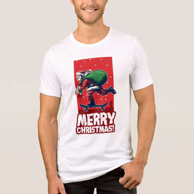 T-shirt En Tri-matière Joyeux Noël Skateboard Père Noël | Vacances (Recto)