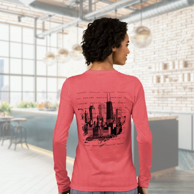 T-shirt En Tri-matière Joyeux T-shirt Noël Chicago Skyline Holiday (Merry Christmas Chicago Skyline Holiday T-shirt Tri-Blend Shirt (back))