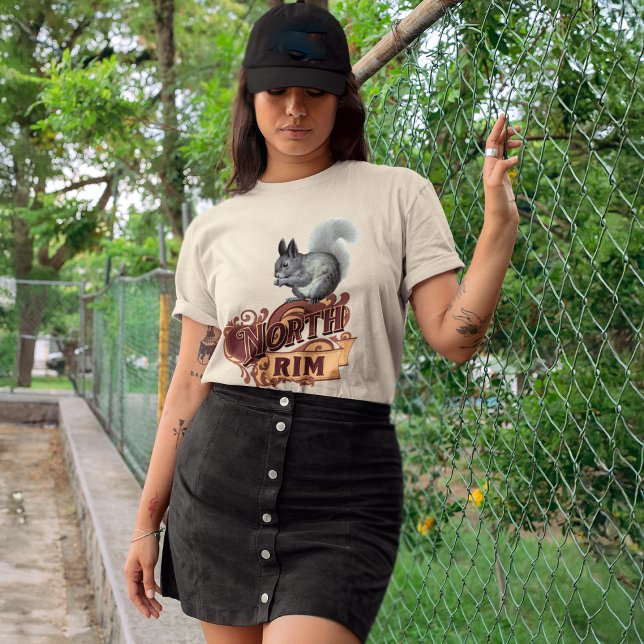 T-shirt En Tri-matière Kaibab Squirrel North Rim Lodge (young woman wearing a Grand Canyon North Rim Kaibab squirrel tshirt)