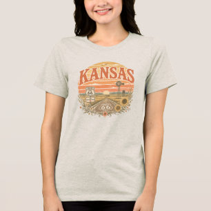 T-shirt En Tri-matière Kansas Route 66 Tournesol État Vintage