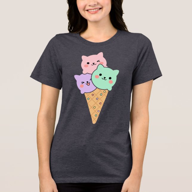 T-shirt En Tri-matière Kawaii Cat Ice Cream Stack Illustration (Recto)