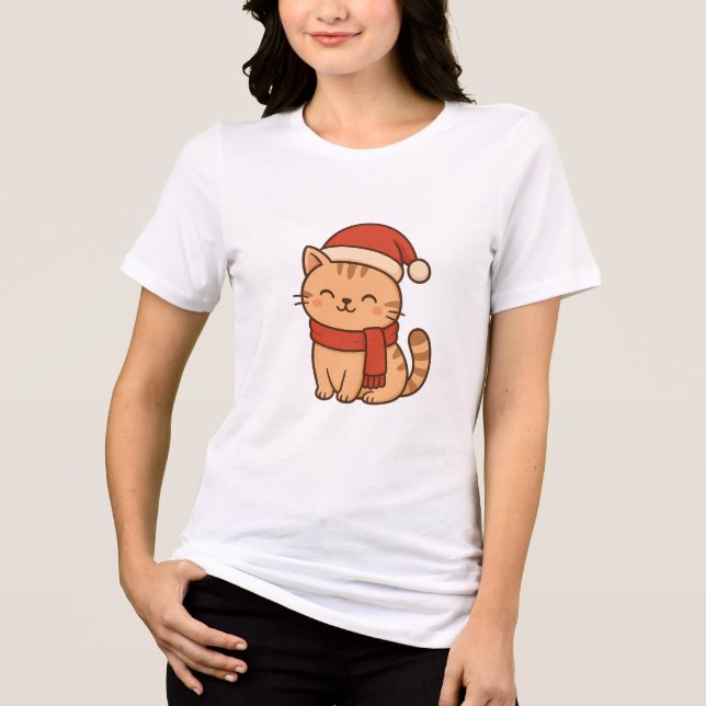 T-shirt En Tri-matière Kawaii Christmas Cat with Scarf (Recto)