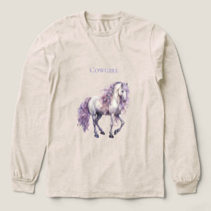 T-shirt En Tri-matière Lavande Blanc Floral Cheval Cowgirl