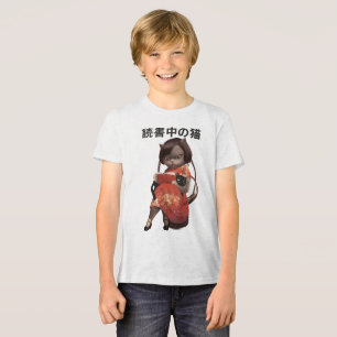 T-shirt En Tri-matière Lecture de Chat en Cheongsam - Art Kanji Anime Rét