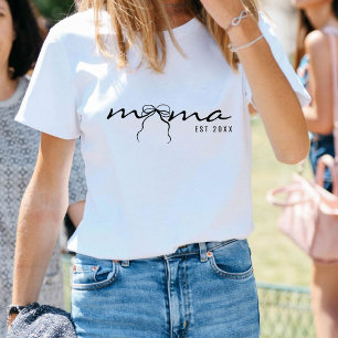 T-shirt En Tri-matière Lettre Minimaliste Maman Avec Nœud Femmes