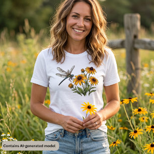 T-shirt En Tri-matière Libellule et fleurs sauvages jaunes