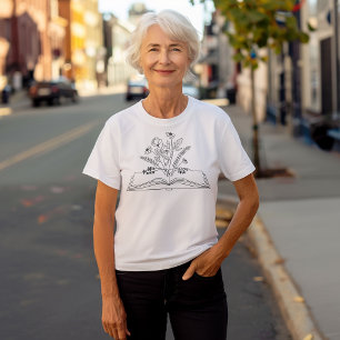 T-shirt En Tri-matière Livre floral Boho Line Art