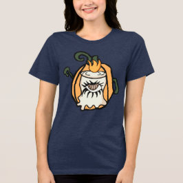 T-shirt En Tri-matière L'oeil Éffrayant d'un Citrouille de Bois rétro