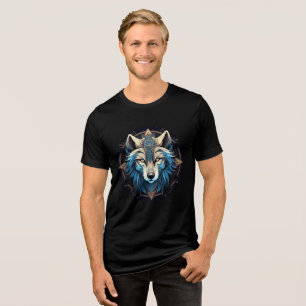 T-shirt En Tri-matière Loup Bleu Céleste aux Symboles Sacrés