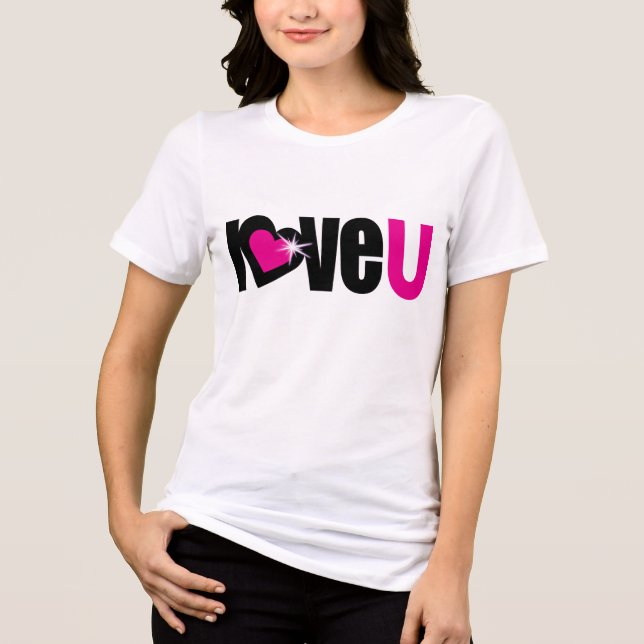 T-shirt En Tri-matière Love U graphique rose chaud et noir (Recto)
