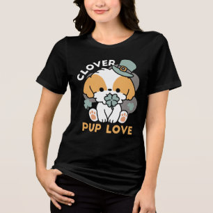 T-shirt En Tri-matière Lucky Pup with Clover - St. Patrick's Day Cadeau
