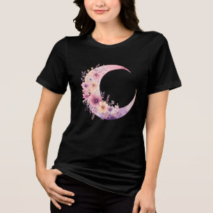 T-shirt En Tri-matière Lune rose Croissant avec de jolies fleurs
