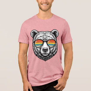 T-shirt En Tri-matière lunettes de soleil vintage ours graphisme vectorie