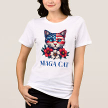 MAGA Cat Trump Drapeau américain et Fleurs Patriot