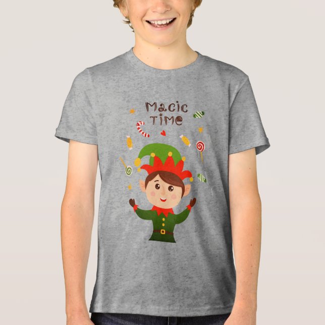 T-shirt En Tri-matière Magique Temps Joli Noël Fêtes Candy Elf (Recto)