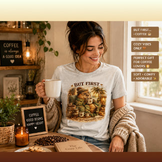 T-shirt En Tri-matière Mais d'abord Capybara Café lisant un livre Mignon