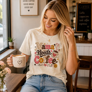 T-shirt En Tri-matière Mama a Besoin de Café Faux Fil