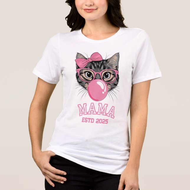 T-shirt En Tri-matière Mama Estd 2025 Cute Cat (Recto)