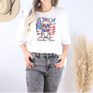 T-shirt En Tri-matière Maman Bouledogue Français Drapeau USA Patriotique 